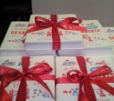 Printed ribbon wrapped around books for Penguin Group I loove my grandparents book launch (click to enlarge)
