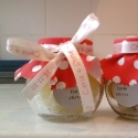 10mm cream personalised wedding ribbon red print round glass favour jar (click to enlarge)